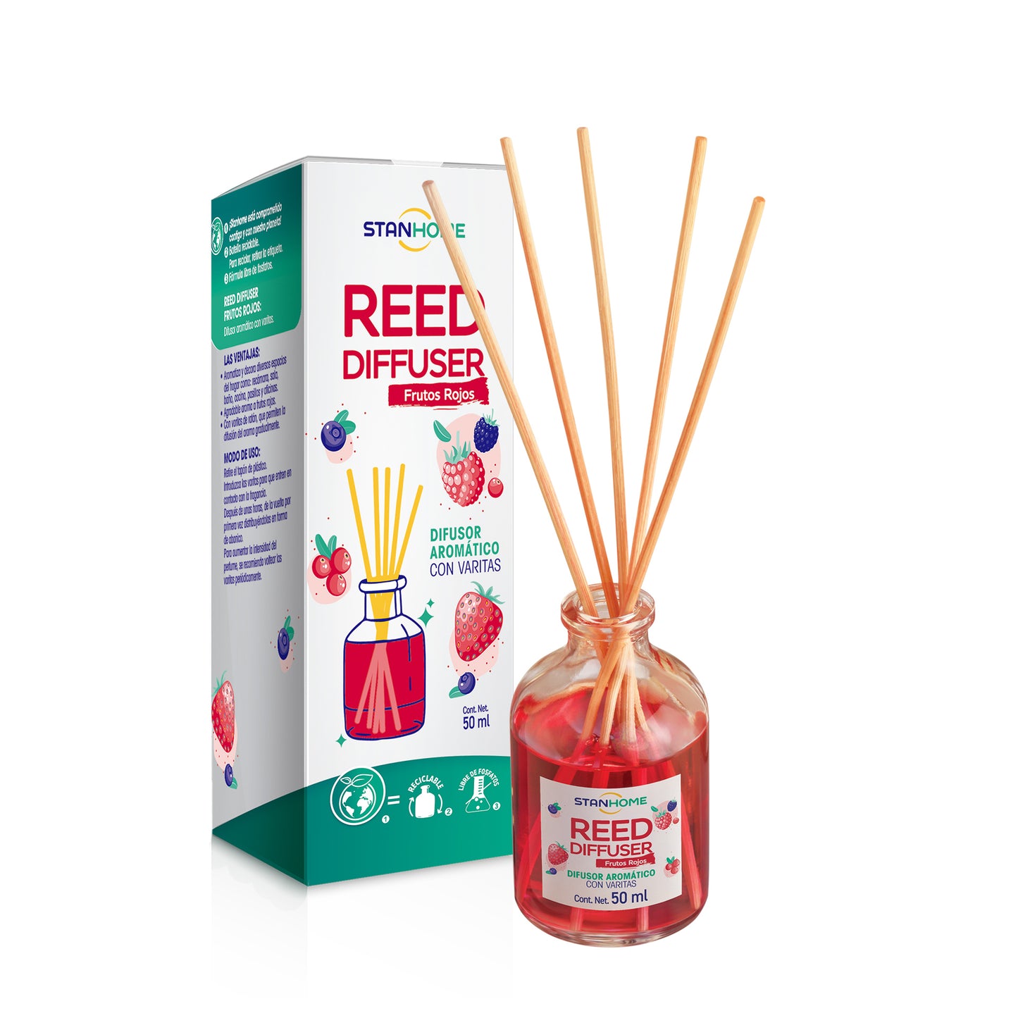 Reed Diffuser Frutos Rojos 50 ML | Difusor Aromático con Varitas
