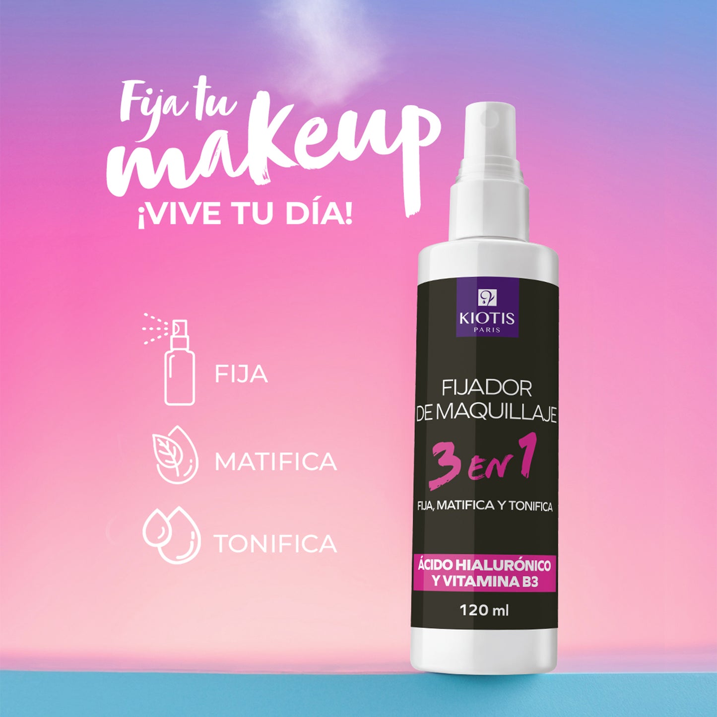 Fijador de Maquillaje 3 en 1 - 120 ML | Fija, matifica e hidrata tu piel