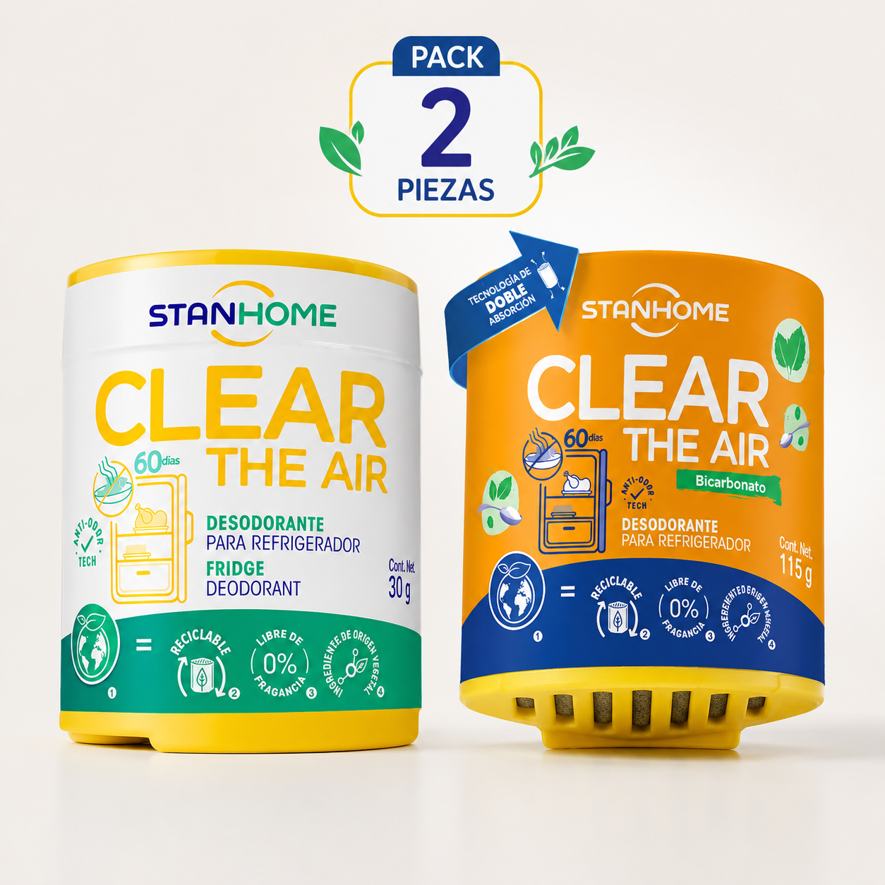 Pack Clear The Air Stanhome | Desodorantes para refrigerador 30 g + Bicarbonato 115 g