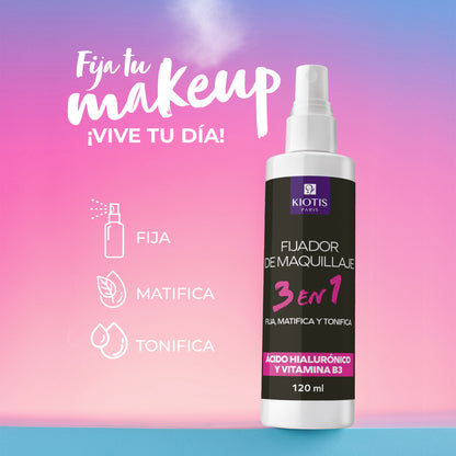 Fijador de Maquillaje 3 en 1 - 120 ML | Fija, matifica e hidrata tu piel