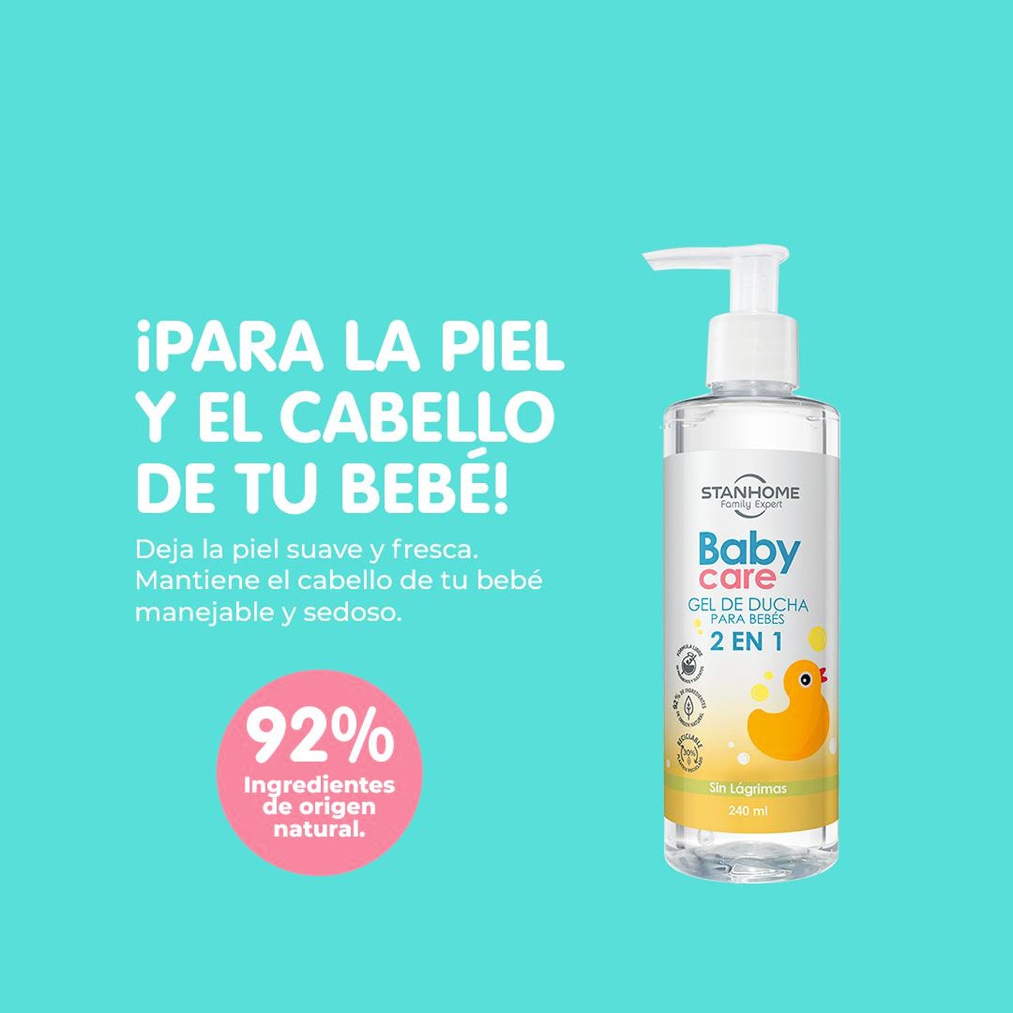 Gel de Ducha para Bebés 2 en 1 de 240 ML | Limpieza suave para piel y cabello