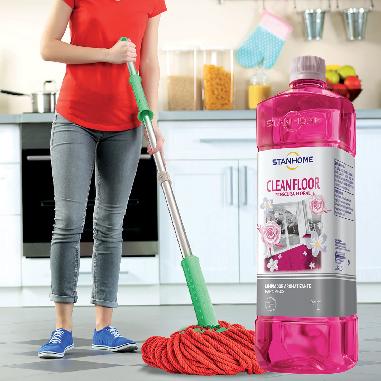 Clean Floor Frescura Floral 1 L |Limpiador para pisos antibacterial aromatizante
