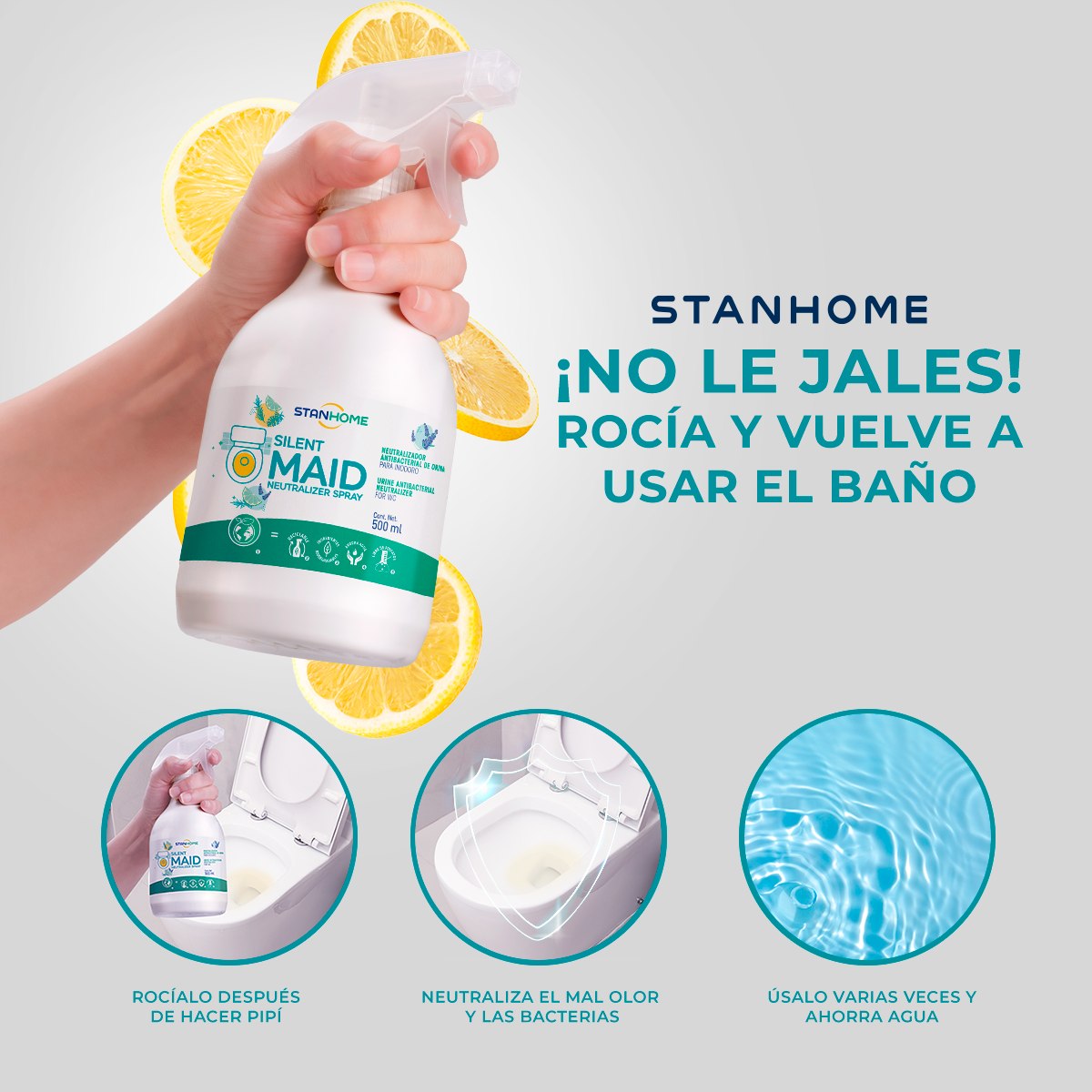 Silent Maid Neutralizer Spray 500 ML | Neutralizador de olores antibacterial para inodoro