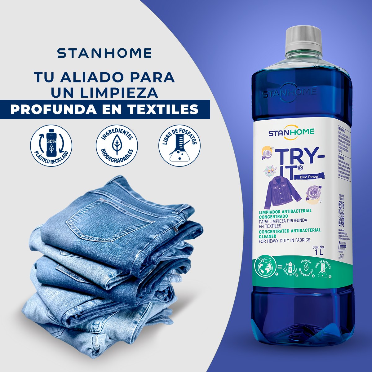 Try-It Blue Power 1L, Limpiador concentrado para textiles