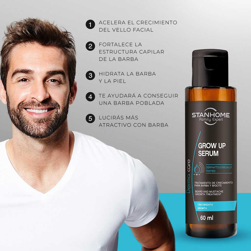 Hombre usando Grow Up Serum 60 ML | Tratamiento de crecimiento para barba y bigote